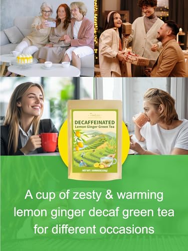 Image of TeeLux Decaf Lemon Ginger Green Tea Bags, Refreshing & Smooth Taste, 100ct