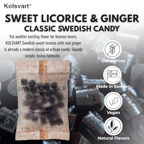 KOLSVART Swedish Candy, Roding, Sweet & Ginger Licorice 4.2 oz - image 2