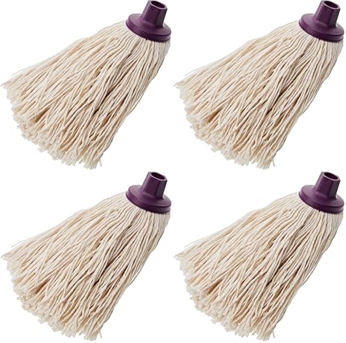 Mery | Fregona de Algodón | Fregona Absorbente | Cabezal Extragrande | Rosca Universal | Resistente | Crudo | Medidas: 22 cm (Paquete de 4)
