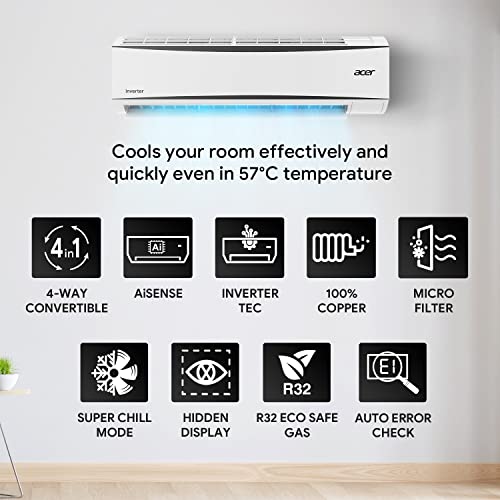 Image of Acer 1.5 Ton 5 Star Halo Cool Series Inverter Split AC (Copper, AiSense, Four-Way Convertible, Quad Swing, MicroFilter, Auto-Clean, AR15SIN5GMGT, White)