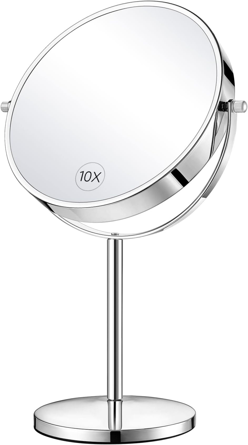 Orange Tech 8-Inch Large Double-Sided Magnifying Makeup Mirror， 360 Degree Swivel 1X/10X Vanity Mirror, Tabletop Mirror with Stand and Removable Base, 15 inch Height