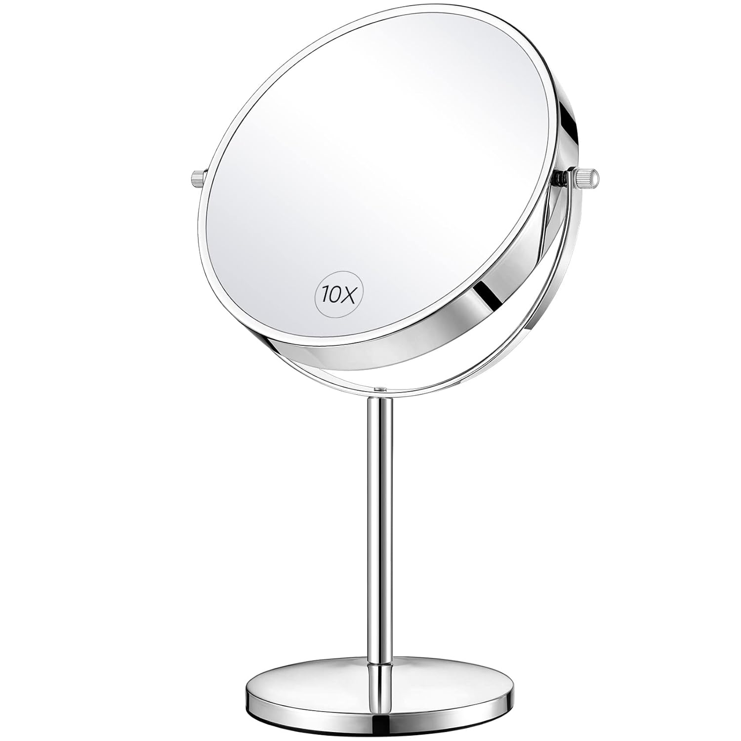 Orange Tech 8-Inch Large Double Sided 1X/10X Makeup Mirror, 360 Degree Swivel 10X Magnifying Mirror, Vanity Mirror with Stand and Removable Base, 15 inch Height