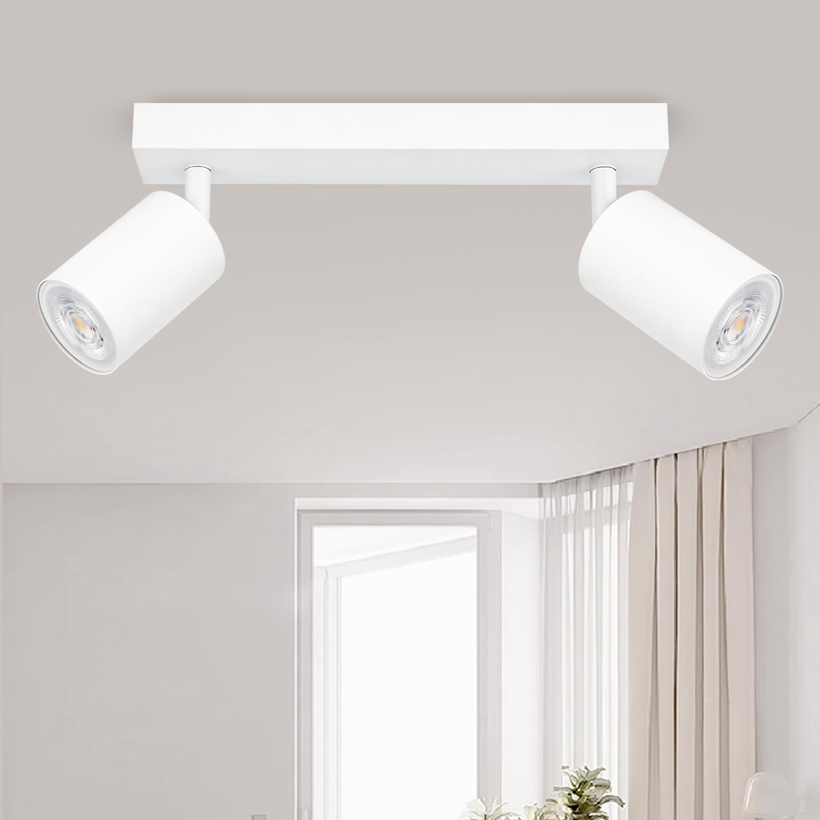 GeyouLux LED Ceiling Light 2 Spotlights, White Kitchen Ceiling Light Adjustable 350°+90°, Modern GU10 Ceiling Spotlights, Aluminium Ceiling Lamp Suitable for Kitchens, Living Rooms and Bedrooms (No