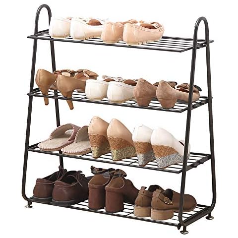 AcornFort® S-231 4 Tiers 12 Pairs FULL METAL Black Shoe Rack Garden Plant Stand Shoe Organiser Shelf Hold Stand Cover