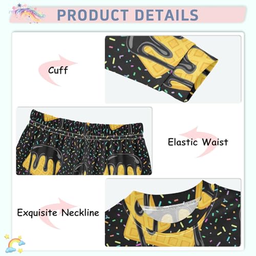 Pajama Sets Long Sleeve Waffle with Chocolate Drizzle Soft Comfy Sleepwear 2 Piece PJS 3-8T4