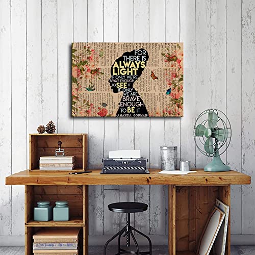 Amanda Gorman Poster Canvas Printing - Amanda Gorman Wall Art Feminist Decor, The Hill We Climb Inaugural Poem Poster There Is Always Light Art Poster Black History Month Classroom Wall Art (Unframed,16×24Inch) #TOP2