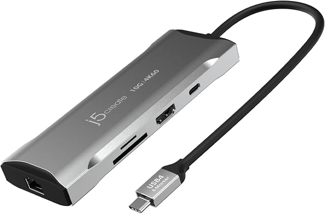 j5create USB C Hub - 4K 60Hz HDMI, USB-C 10Gbps, 2 USB-A 10Gbps, 100W PD with USB-C 5Gbps, Ethernet, SD 4.0 card reader | for MacBook, XPS, Surface Pro (JCD393)