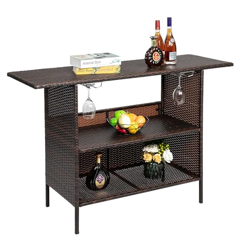 Outvita Outdoor Bar Counter Table, Patio Wicker bar Table with