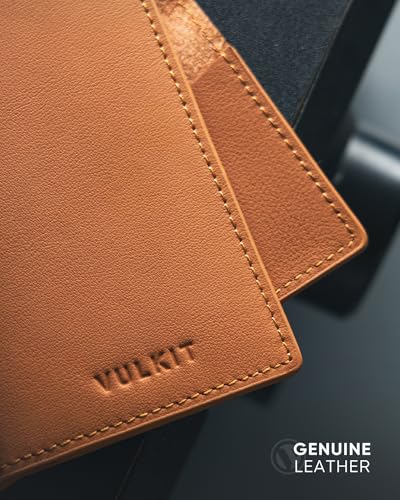 Image of VULKIT Leather Business Card Holder 2 Sided Slim Business Name Card Organizer for Men or Women(Nappa Brown)