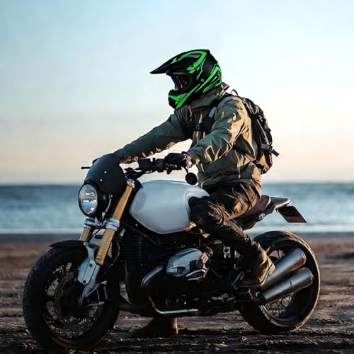 DriveNova MTB Helm Fullface Kinder, Motocross Fullface MTB Helm Downhill Motorradhelm Kinder mit Handschuhe Maske Brille, Jugend Motorradhelme Inklusive 2 Größen Helmfutter (Grün, S-M)