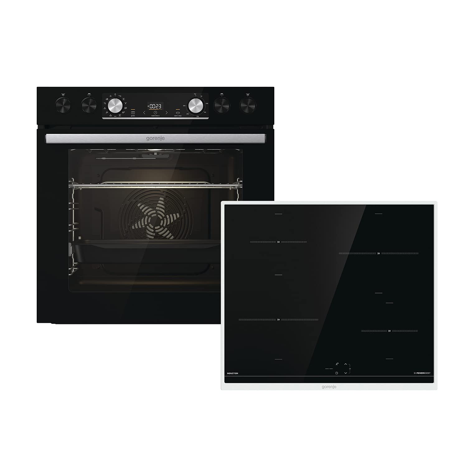 Gorenje OptiBake Black Set 5 Herd-Set mit Induktionskochfeld 77L AquaClean ExtraSteam AirFry PizzaMode 300°C PerfectGrill Teleskopauszüge schwarz