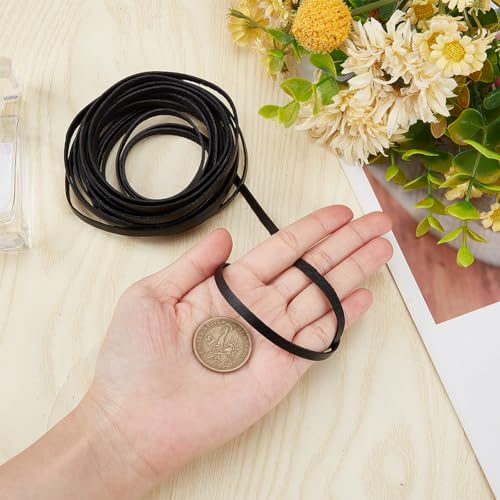 GORGECRAFT 5m Black Leather Strap Strips 5mm Wide Genuine Leather String Flat Leather Cord 1mm Thick Cowhide Rope Braiding Thread for Bracelets Necklace Jewelry Making Boot Lace DIY Crafts Workshop - Image 3