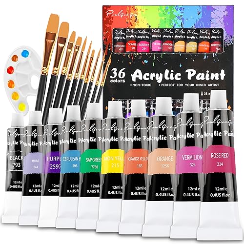 La Mejor Selección de Pintura los más solicitados. 39 36 Colores 12ml Juego de Pintura Acrilica, Con 10 Pinceles y 1 Paleta de Colores, Set de pintura acrílica profesional, Pintar Rocas, Lienzos, Papel, CeráMica (36 colores)