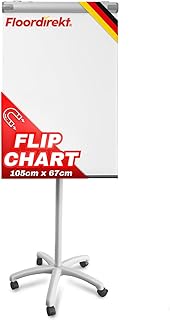 Floordirekt Flipchart mit Rollenfuß, Blockhalter & Seitenarmen - magnetisch & beschreibbar - freistehend & höhenverstellbar - Whiteboard Tafel Magnettafel - Board mit Ablageschale (Pira)