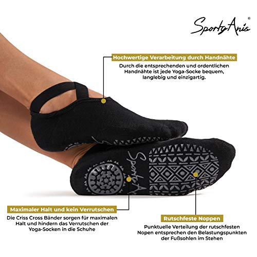 SportyAnis® Premium yoga-sokken voor dames, 2-3 paar, antislip, voor yoga, pilates, dansen en balet, zwart en grijs - Image 5