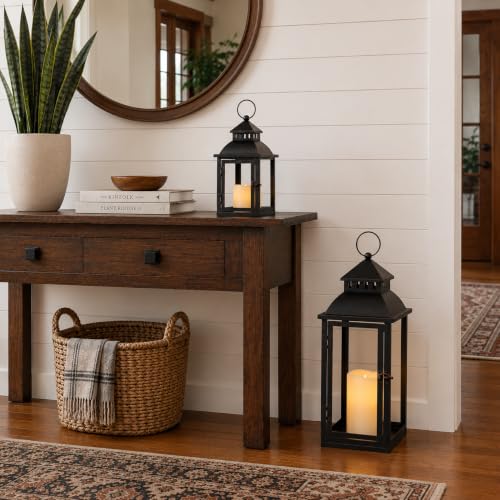 Image of NEEDOMO LED Lanterns Decorative Outdoor&Indoor, Set of 2 Large Bronze Metal Lantern Decor with LED Candle, Lantern Decor for Porch, Patio, Garden, Balcony, Wedding, Spring Decorations (NO Glass)