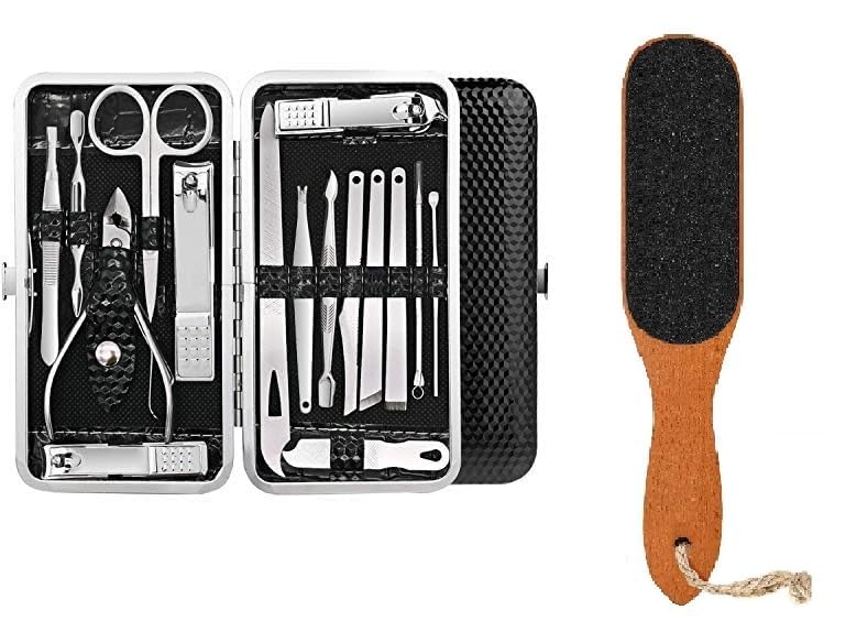 Wooden Pedicure Feet Scrubber with Handle for Callus, Dry, and Dead Skin Removal with 16 tools Manicure Set, Pedicure Kit, Nail Clippers-picture-47