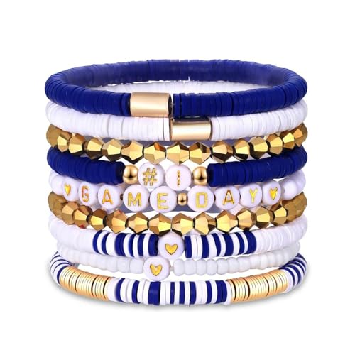9 Pack Game Day Bracelets for Women Boho Stackable Bracelets Colorful Stack Beaded Football Bracelets Sports Fans Football Accessories Gifts