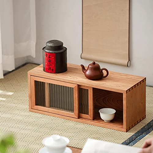zyr Teekabinett Kirsche Holz Lagerschrank Schiebetüren Schließfach Home Decoration Kleine Schrankvorratsaufbewahrung Küche Badezimmer Arbeitsplatz Kabinett - Image 3
