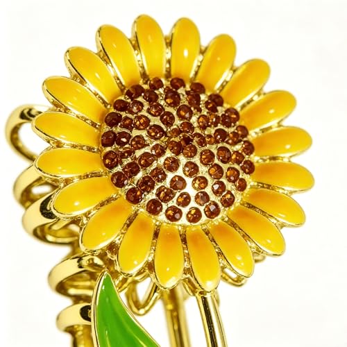 Pinzas para el cabello TIIZIISII Sunflower elegantes metálicas con flor y pedrería, pinzas antideslizantes para cabello grueso y fino, accesorios de verano para niñas miniatura 4