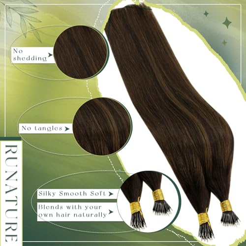 RUNATURE Nano Hair Extensions Real Human Hair Brown Ombre Dark Brown Nano Beads Hair Extensions Human Hair Nano Ring Straight Remy Hair 12 Inch 40 Gram #2/2/6 - Image 4
