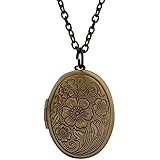 WOFASHPURET Antique Bronze Oval Photo Locket Necklace Pendant, Oval Antique Souvenir MemorialPhoto Locket Necklace Pendant for Women