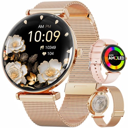 La Mejor Selección de reloj inteligente apple Top 10. 44 Hwagol Smartwatch Reloj Inteligente Mujer - visualización AMOLED microesférica de 1.43 Pulgadas, 100+ Modos Deportivos, con Oxígeno en Sangre, Sueño y Ritmo Cardíaco, para...