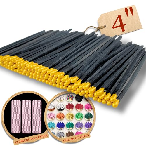 Image of 200 Count | 4 inch Long Gold & Black Matches | Color Safety Match Bundle (4 inches) | Replacement Refill Long for Fireplace & Candles | Wooden Wood Matchsticks