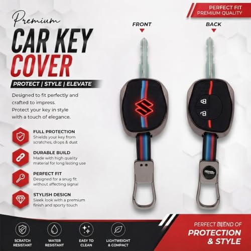 Image of Coll of Fest Luxury Metal Silicon Key Cover Compatible with Suzuki Swift | Ertiga | Wagonr | Celerio | Swift Dzire | Alto | Fronx | Brezza | S Presso | Ignis | 2 Button Key Glow in Dark