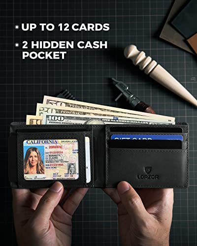 Wallet for Men for Apple AirTag, Bifold Full Grain Leather Mens AirTag Wallet with AirTag Holder, RFID Blocking Air Tag Wallet with ID Window up to 12 Cards Gifts for Men3