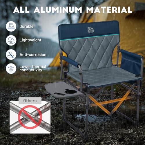 Image of Timber Ridge Aluminum Camping Directors Chair with Side Table Pocket, Portable Folding Heavy Duty Lawn Chair for Fishing Trip Picnic Concert Outdoor 400lbs, Blue