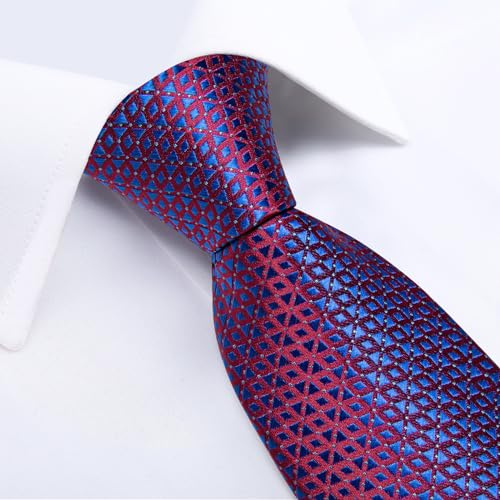 Image of DiBanGu Mens Silk Plaid Tie and Pocket Square Set | Elegant Silk Formal Tie Set, Woven Check Necktie and Cufflinks Tie Clip Set, Perfect for Wedding Party, Comes in Gift Box