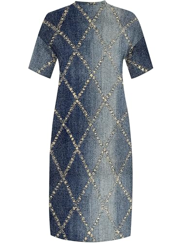 Image of SUZONANA Plus Size Denim Print Maxi Dresses for Women Casual V Neck Short Sleeve with Pockets Soft Jean Look Dress XL-6XL