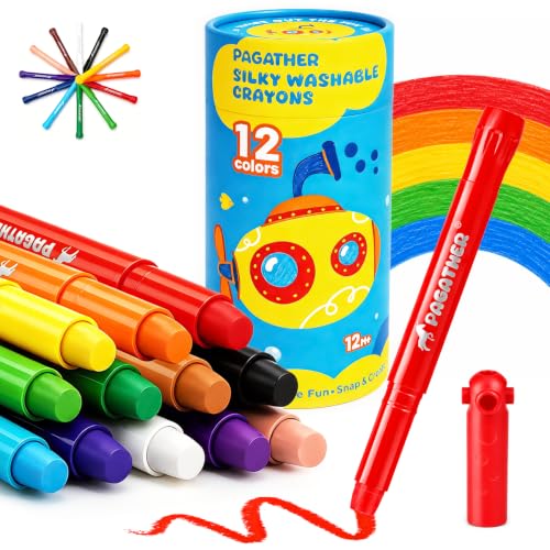 Pagather Silky Twistable Crayons 12 Colors Washable Crayons for Toddlers 1-3 and Kids Age 2-8 Smooth Coloring DIY Stackable Gift for Classroom Art Crafts and Creative Projects
