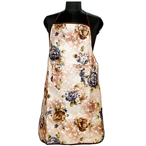 JMi 3D Floral Print fine Quality Jute Fabric Waterproof Apron with Multipurpose Front Pocket (Color May Varies)