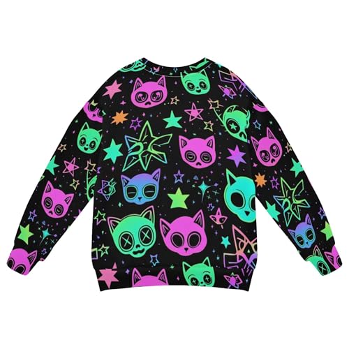 JUNZAN Cute Cartoon Witchcraft Cats Bright Kids Girls Sweatshirts Hoodies Long Sleeve Kids Pullover Hoodie Sports 4T2