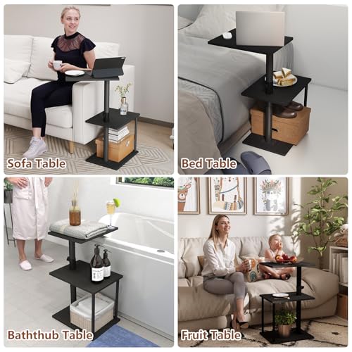 Image of Faesun Swivel Side Table for Couch Arm, Adjustable C End Table for Recliner or Bed, Tv Trays with Storage Shelf for Small Spaces Small Nightstand Table for Living Room, Bedroom