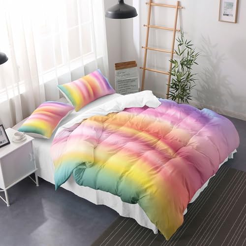 Housse de couette 240x220 cm à lignes colorées et parure de lit moderne dégradé arc-en-ciel
