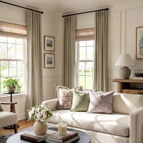 Image of INOVADAY 100% Blackout Curtains for Bedroom, Earthy Beige Black Out Curtains 84 Inch Long, Clip Rings Linen Blackout Drapes, Thermal Insulated Room Darkening for Living Room, 2 Panels - W50xL84