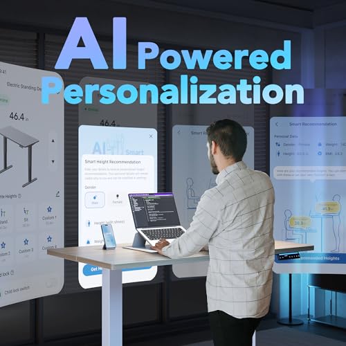 HUANUO AI-Powered Electric Standing Desk with Smart APP, Work with Alexa & Google, Adjustable Height, 6 Memory Settings, Sedentary Reminder, Ergonomic Sit-Stand Desk, 32-inch, Light Walnut - Image 4