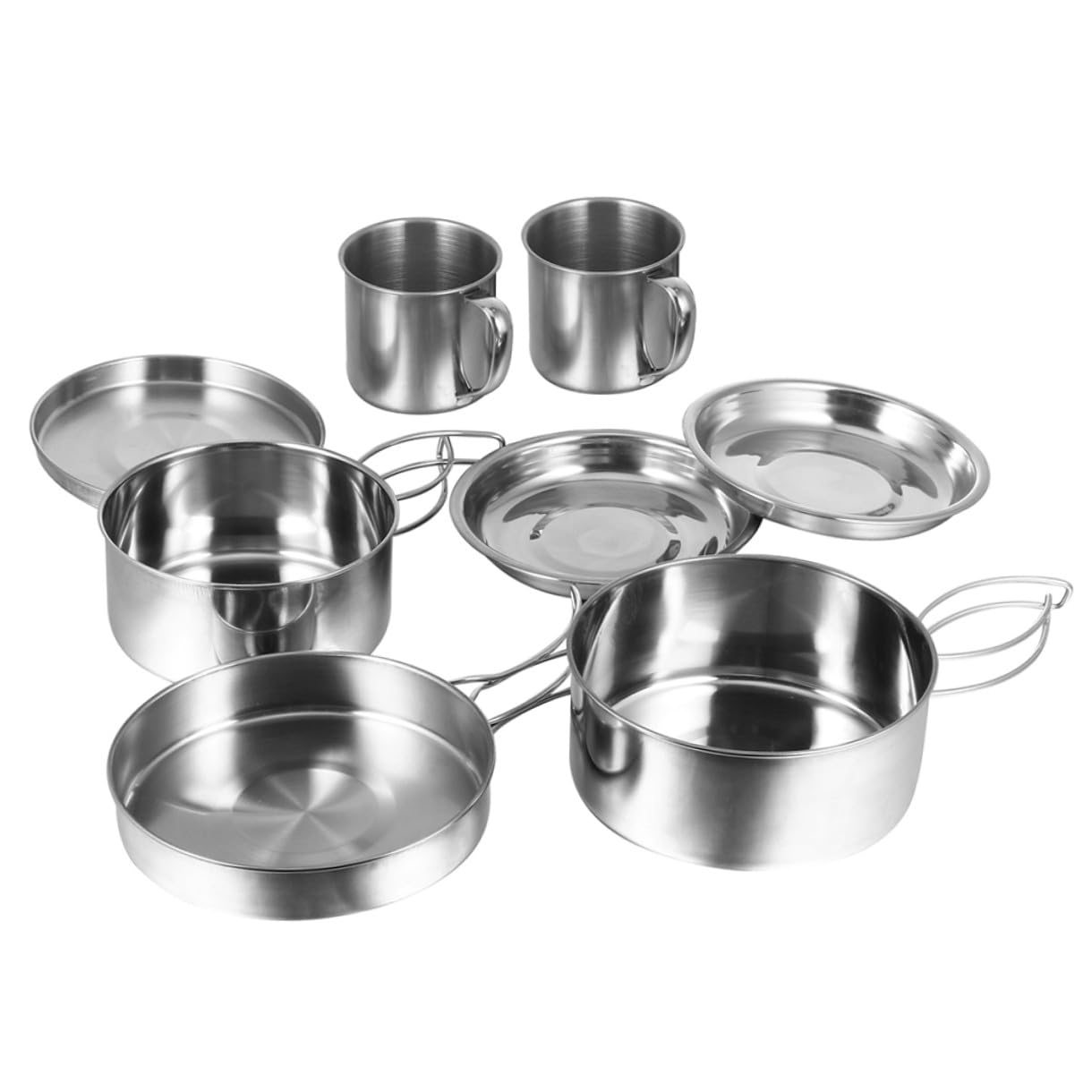 TOYANDONA Ensemble Cuisine de Camping 8 Pièces en Acier Inoxydable, Poêles et Casseroles Pliables pour 5-6 Personnes, Kit Ustensiles Barbecue Randonnée Outdoor, Set Popote Léger et Compact