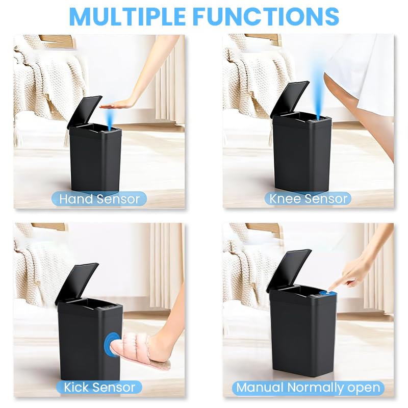 Image of Supvox 12L Smart Sensor Dustbin for Home Auto-Open & Close Waste Bin with Manual Control Button Motion Automatic Sensor Trash Can Waste Anti-Odor Trash Bin for Home Office Toilet 23.5x15.8x32cm