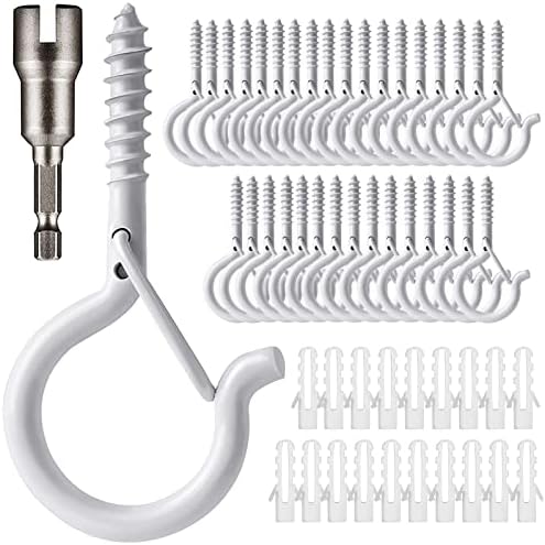 20 PCS Q-Hanger Hooks White - Zzbety Screw Hooks with Safety Buckle Design Christmas Lights Hanger Hooks Outdoor Wire Fairy Lights and String Lights, Easy to Release, Include 1 Wing Nut Driver