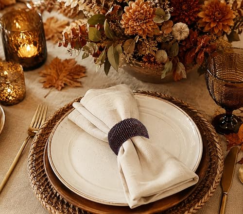 Image of COTTON CRAFT Glitz Beaded Napkin Rings - Set of 12 - Handmade Brown Napkin Ring Holders for Dining Table Decor - Elegant Beaded Napkin Rings for Weddings, Parties, Brunch, Holiday Table Settings