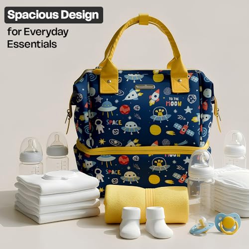 Image of StarAndDaisy Travel Diaper Bag for Mothers - Stylish Handcrafted Bag with Insulated Compartment, Multiple Pockets & 12L Enhanced Capacity for Newborn Essentials - Space Print