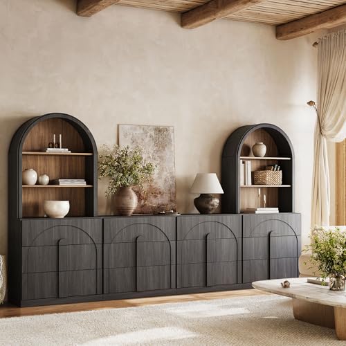Image of BELLEZE Bijou 126 inch Wall Unit 6-Piece Modular TV Stand - Ebony