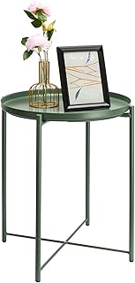 danpinera Tray Metal End Table, Small Round Side Table Accent Table Bedside Table Round Metal Nightstand, Outdoor Side Table Indoor Snack Table Accent Table Anti-Rust and Waterproof Dark Green