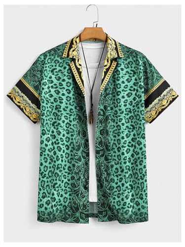 Men's 2 Piece Vacation Outfit Leopard Short Sleeve Shirts Cheetah Button Down Shirt and Shorts Set Summer Beach Set4