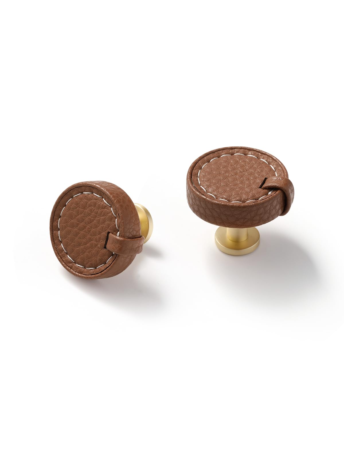 Brown Leather Drawer Pulls 5 Pack Round Leather Dresser knobs Pulls for Kitchen Drawers Bathroom Dressers Cabinet Knobs