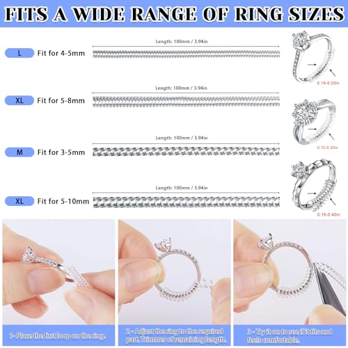 eiito ring sizers for loose rings 16 pack ring guards for loose rings reduce by 05-1 size without resizing fits bands 1-8mm invisible design for women and men 2 styles insert and spiral